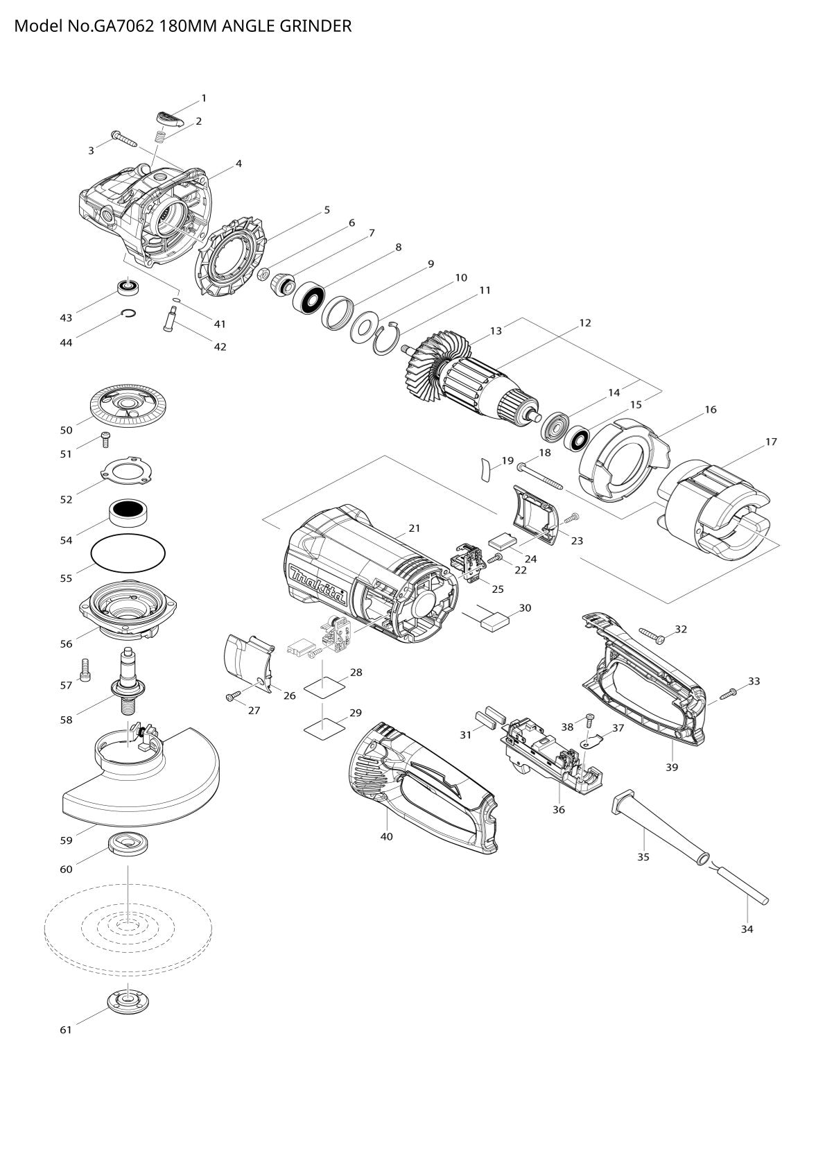 Pièces détachées meuleuse d’angle Makita GA7062