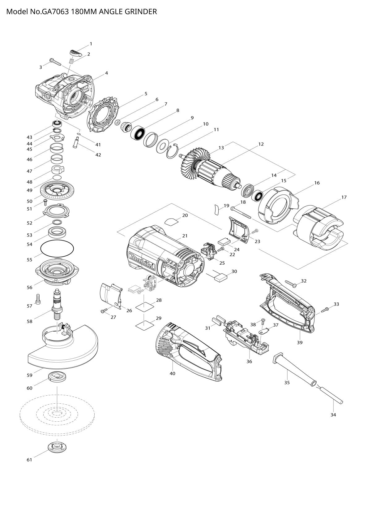 Pièces détachées meuleuse d’angle Makita GA7063