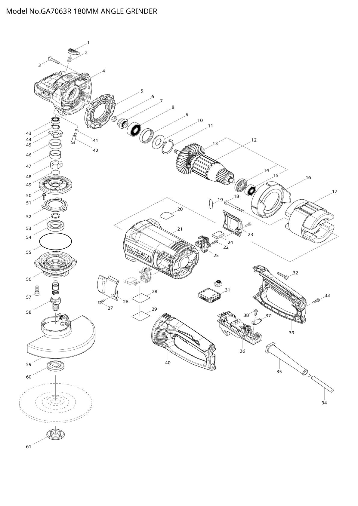 Pièces détachées meuleuse d’angle Makita GA7063R
