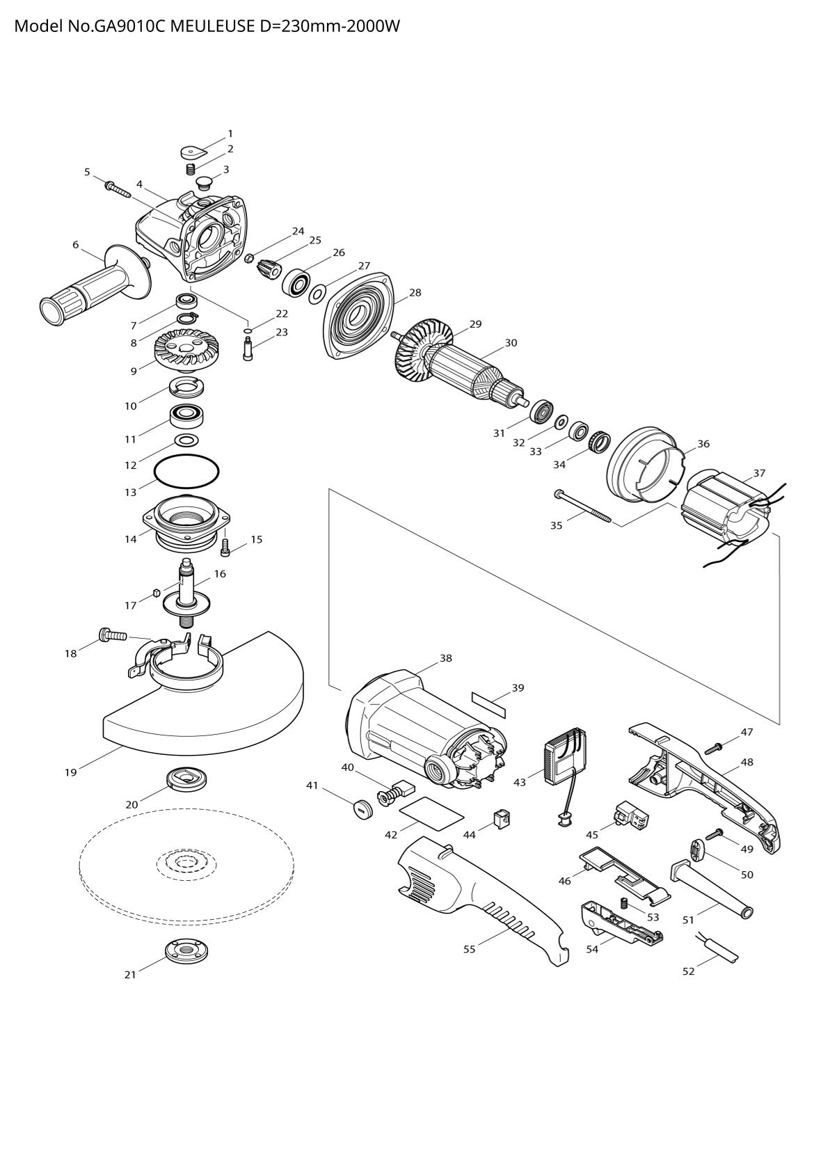 Pièces détachées meuleuse d’angle Makita GA9010C
