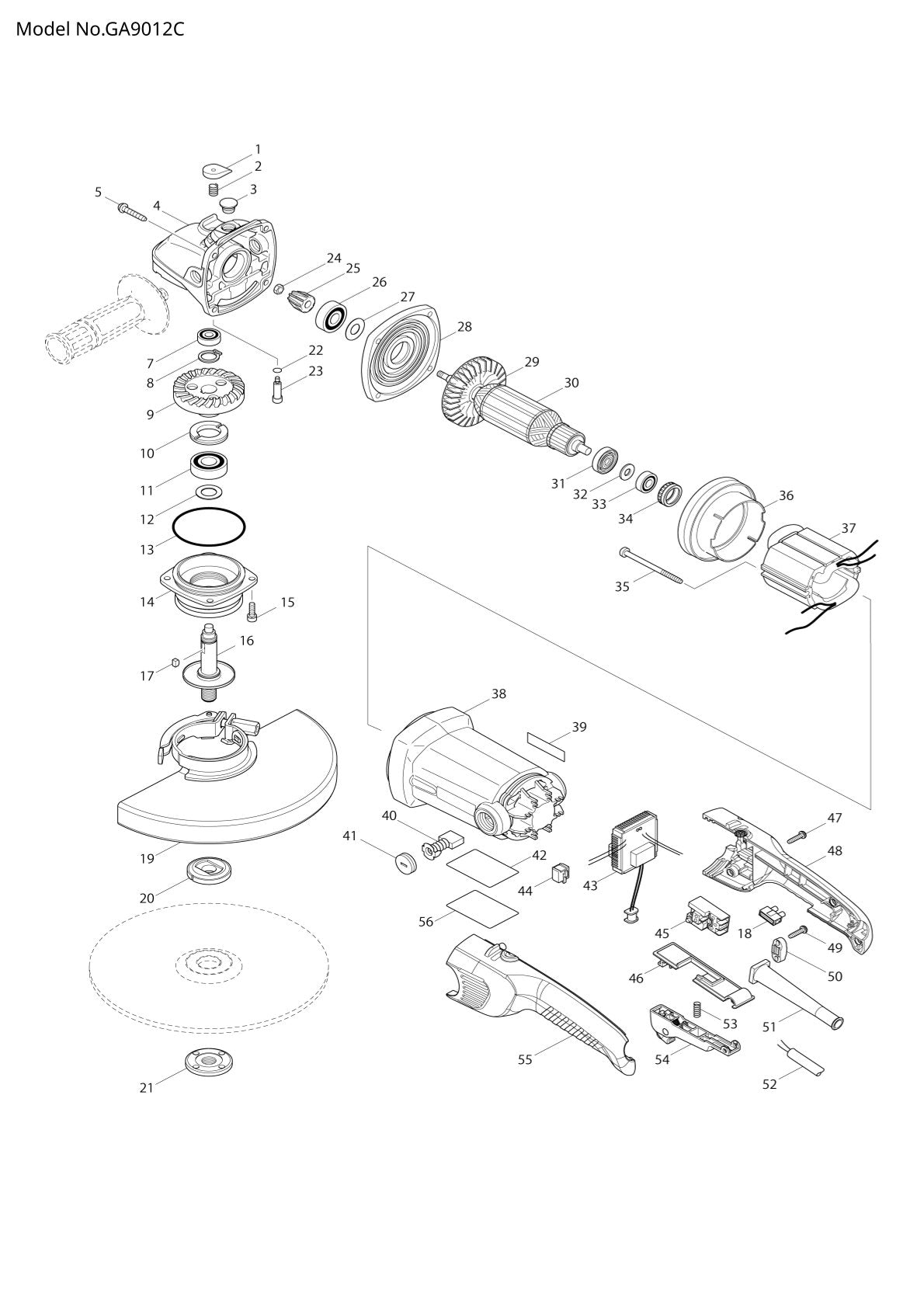 Pièces détachées meuleuse d’angle Makita GA9012C