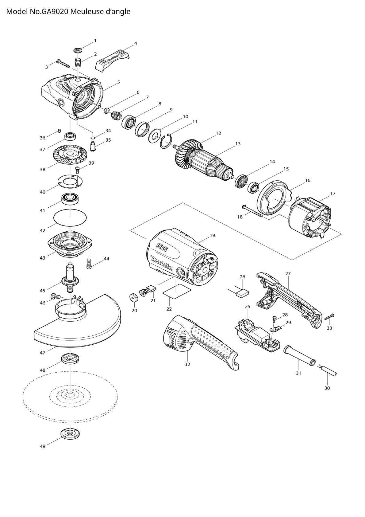 Pièces détachées meuleuse d’angle Makita GA9020