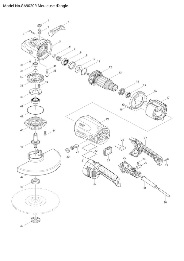 Pièces détachées meuleuse d’angle Makita GA9020R