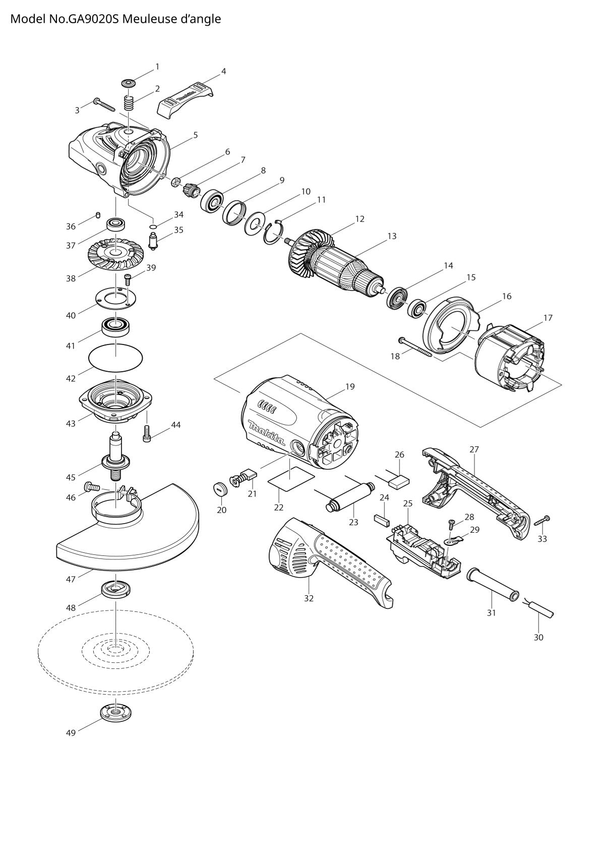 Pièces détachées meuleuse d’angle Makita GA9020S