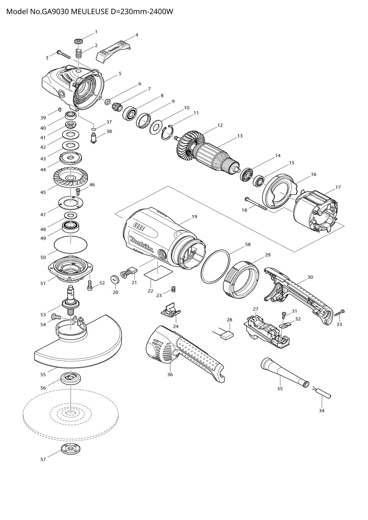 Pièces détachées meuleuse d’angle Makita GA9030