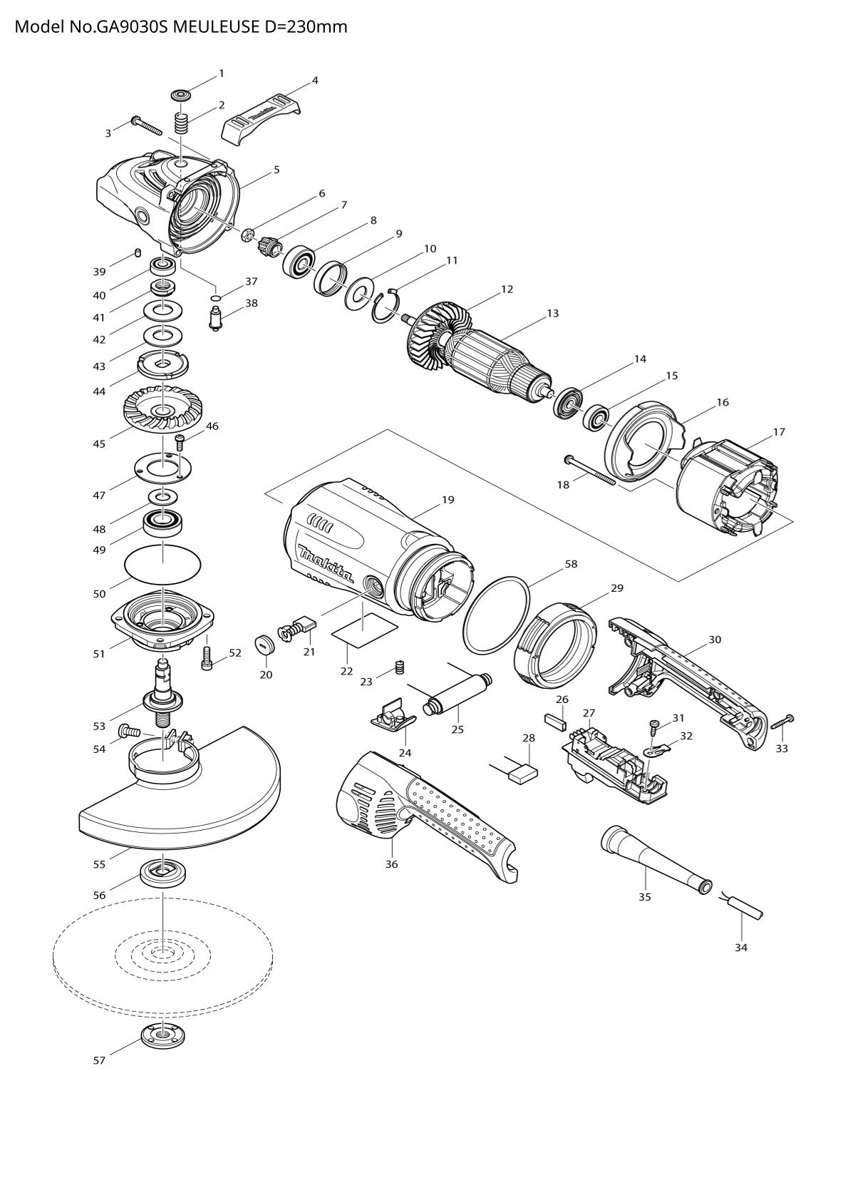 Pièces détachées meuleuse d’angle Makita GA9030S