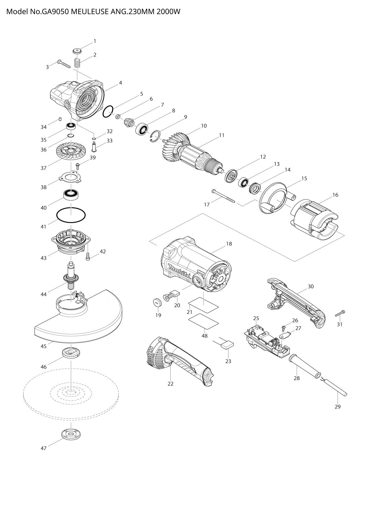 Pièces détachées meuleuse d’angle Makita GA9050