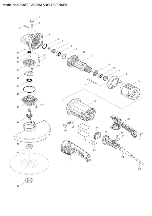 Pièces détachées meuleuse d’angle Makita GA9050R