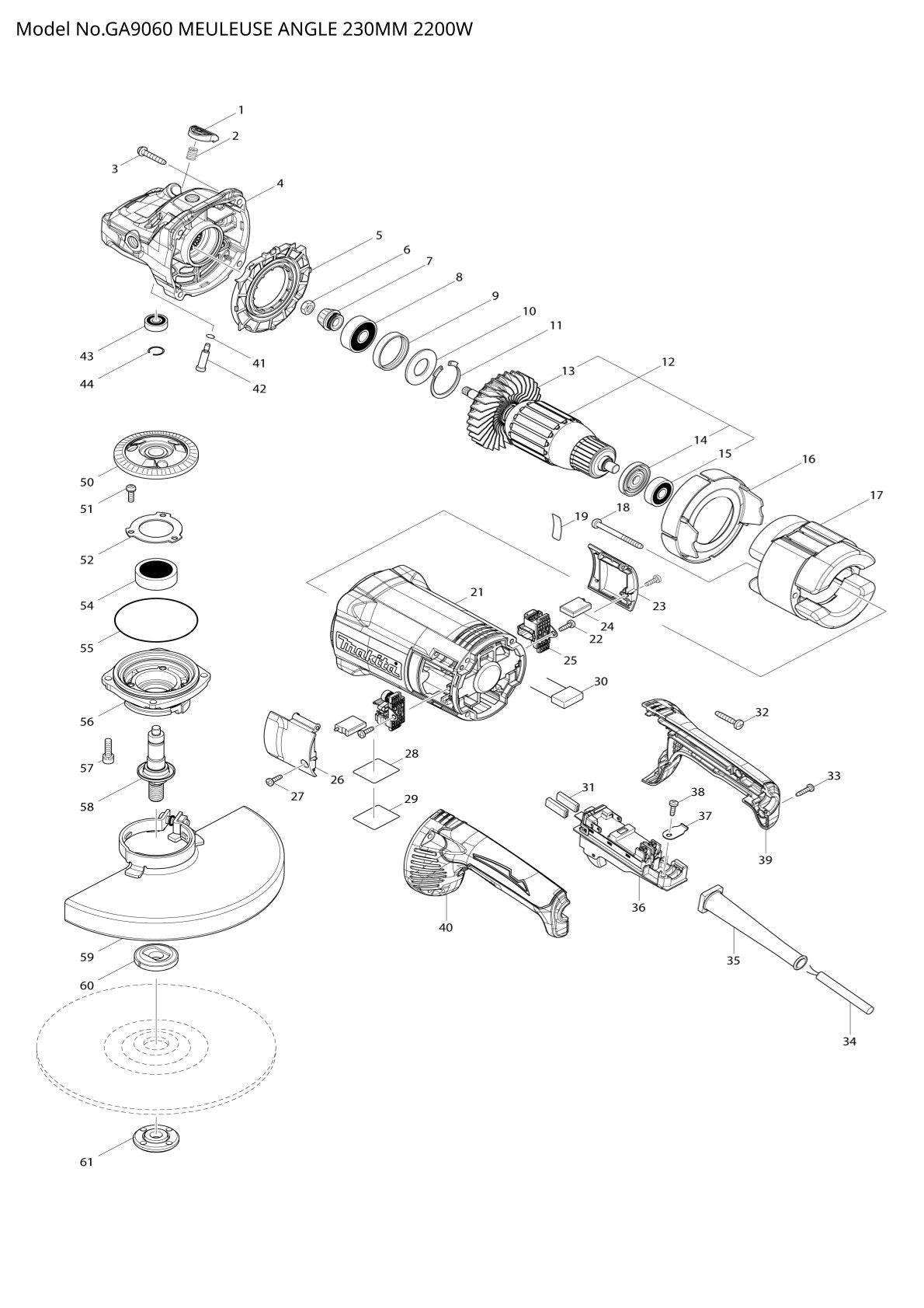 Pièces détachées meuleuse d’angle Makita GA9060