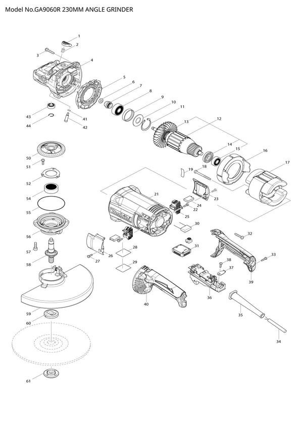 Pièces détachées meuleuse d’angle Makita GA9060R