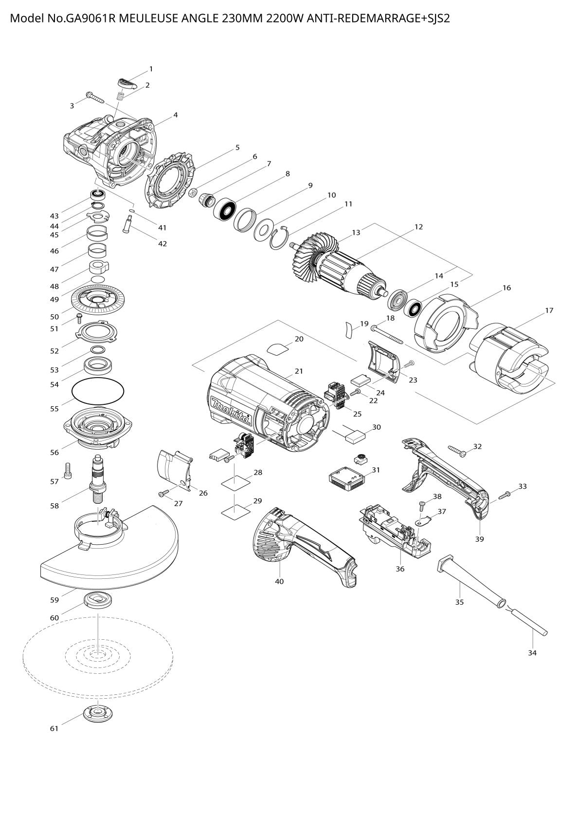 Pièces détachées meuleuse d’angle Makita GA9061R