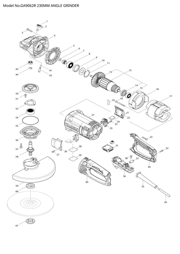 Pièces détachées meuleuse d’angle Makita GA9062R