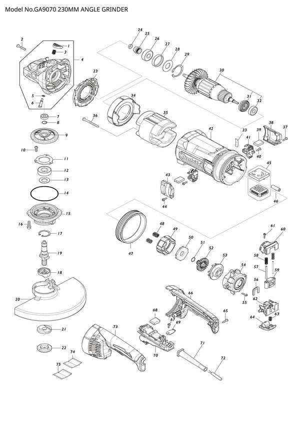 Pièces détachées meuleuse d’angle Makita GA9070
