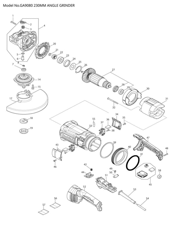Pièces détachées meuleuse d’angle Makita GA9080