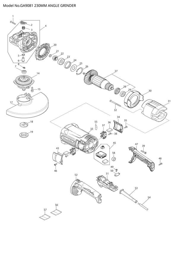 Pièces détachées meuleuse d’angle Makita GA9081