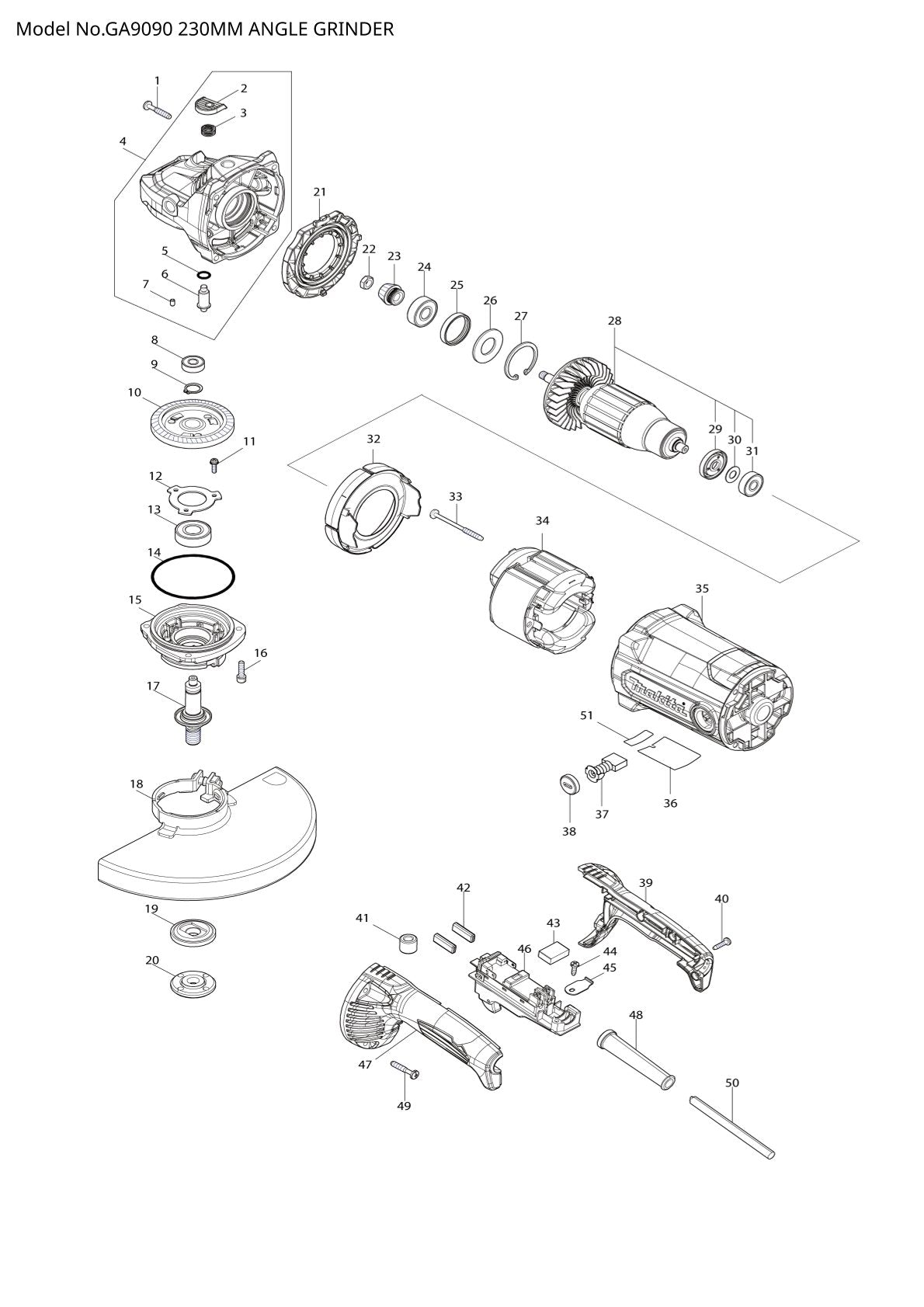 Pièces détachées meuleuse d’angle Makita GA9090