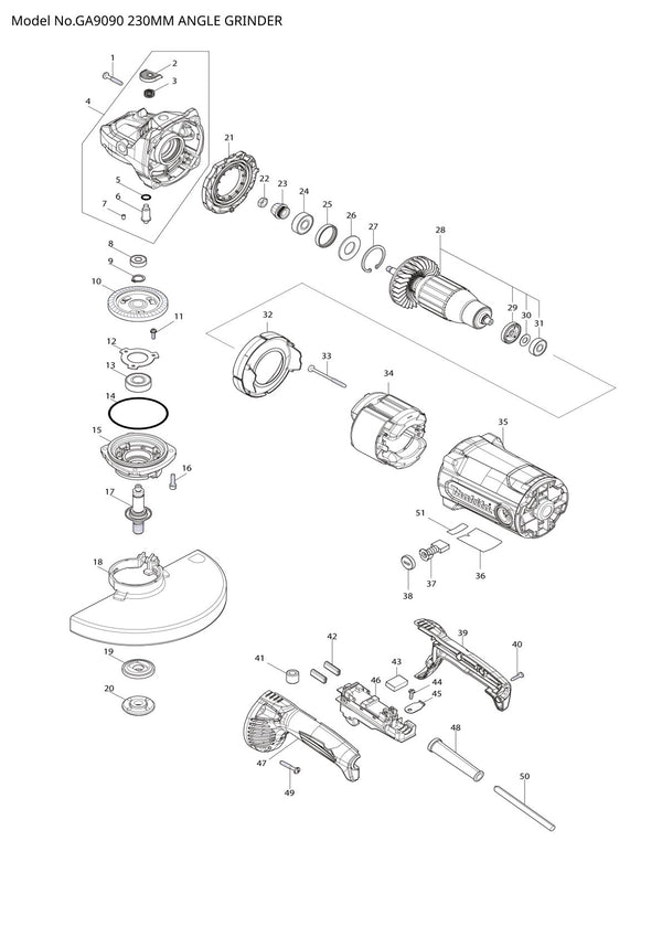 Pièces détachées meuleuse d’angle Makita GA9090
