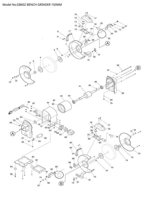 Pièces détachées touret / meuleuse d’établi Makita GB602