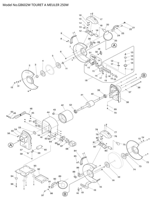 Pièces détachées touret / meuleuse d’établi Makita GB602W