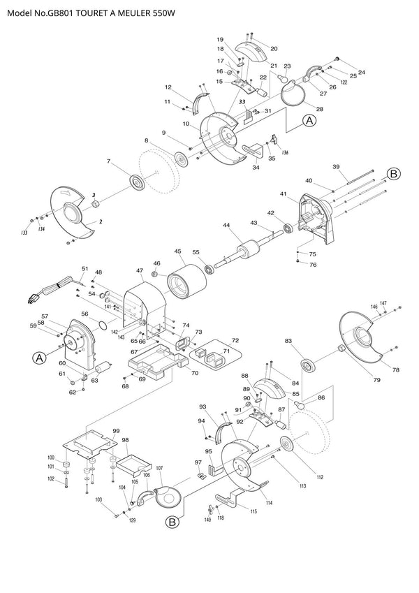 Pièces détachées touret / meuleuse d’établi Makita GB801