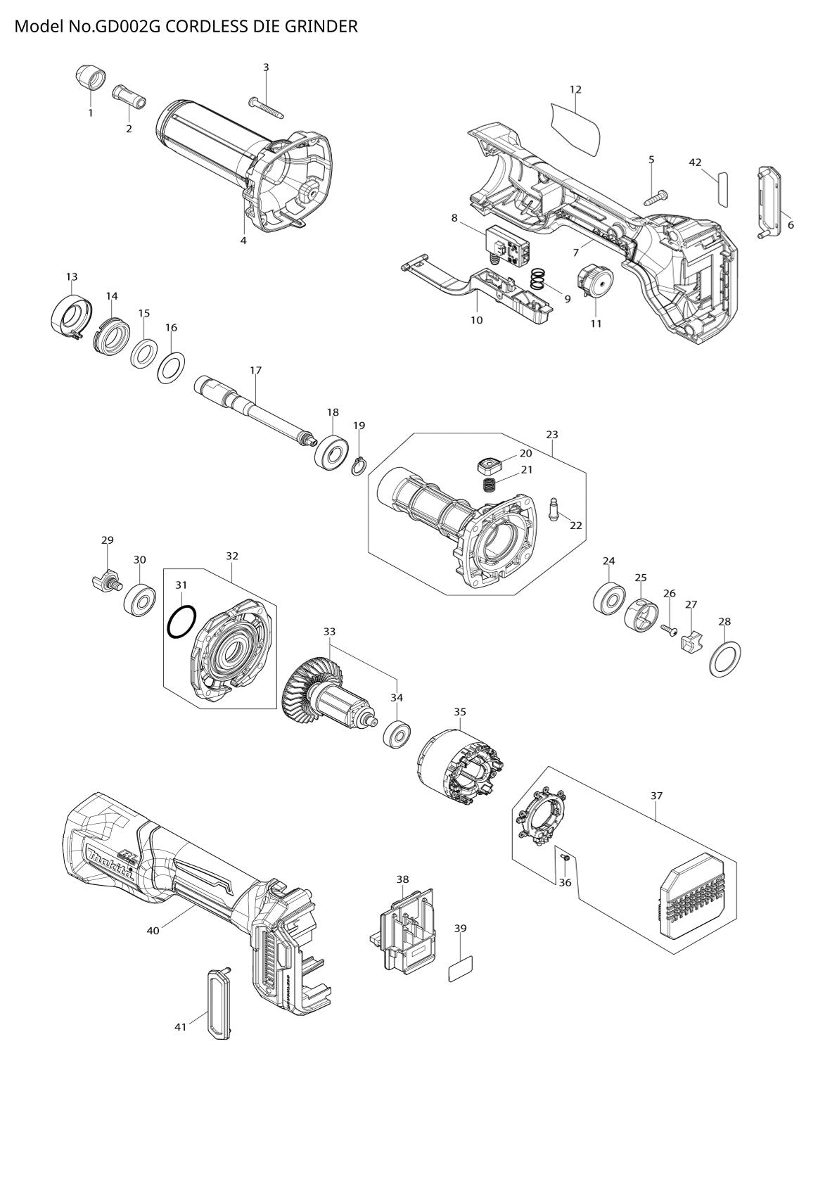 Pièces détachées meuleuse droite sans fil Makita GD002G