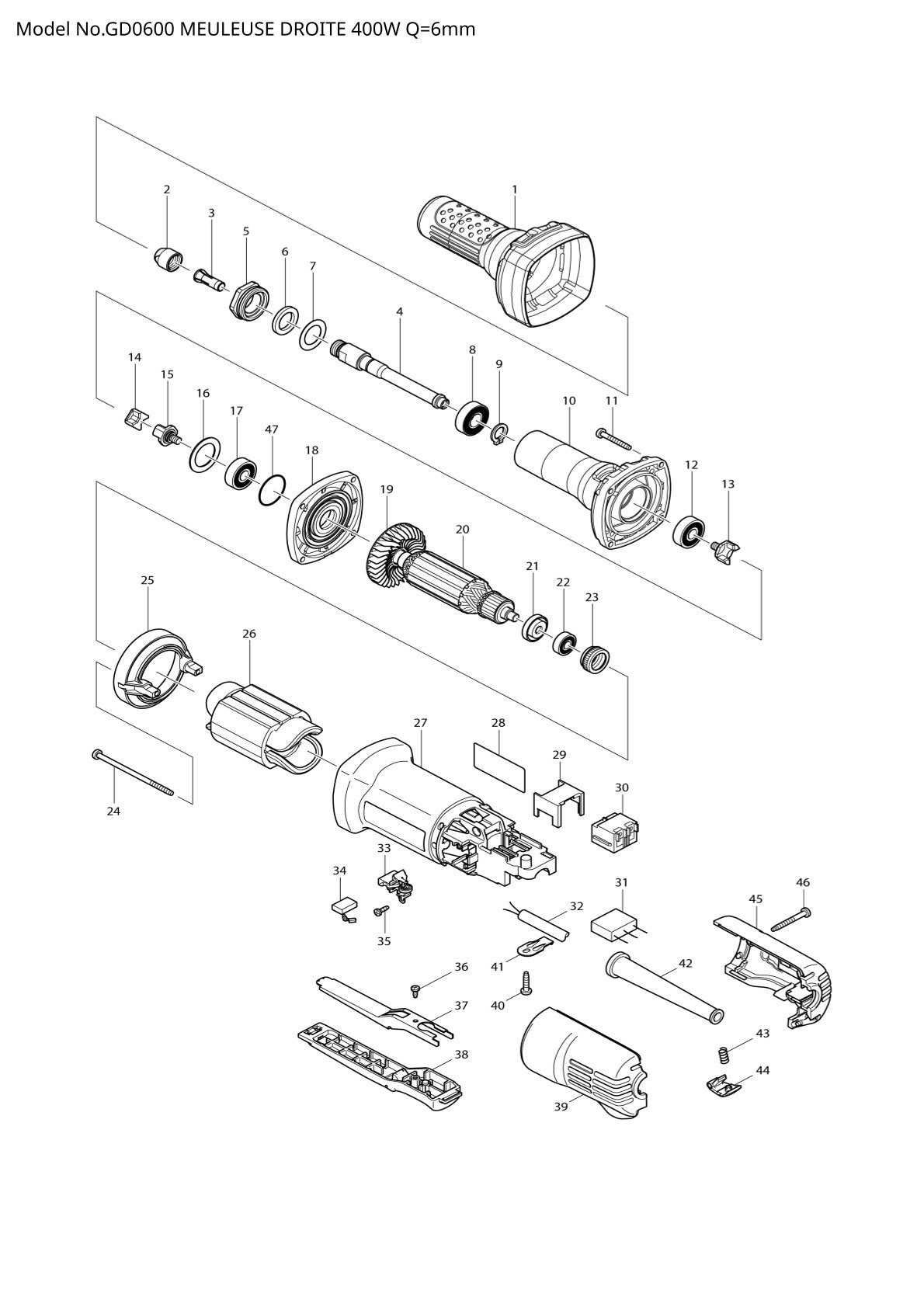 Pièces détachées meuleuse droite Makita GD0600
