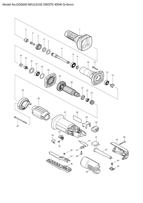 Pièces détachées meuleuse droite Makita GD0600