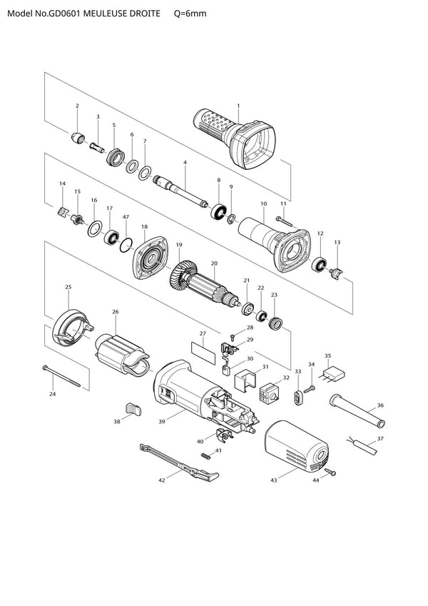 Pièces détachées meuleuse droite Makita GD0601