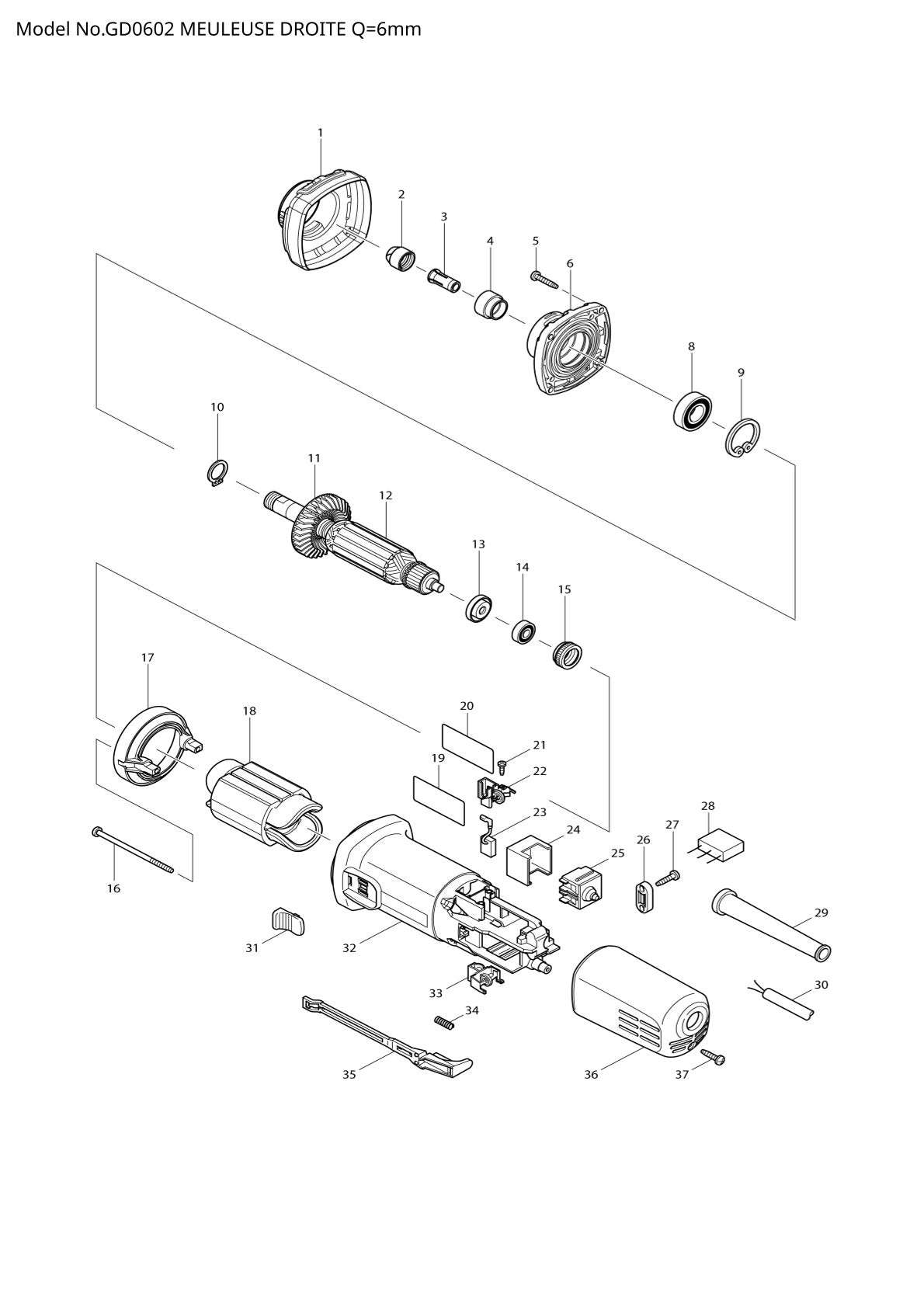 Pièces détachées meuleuse droite Makita GD0602