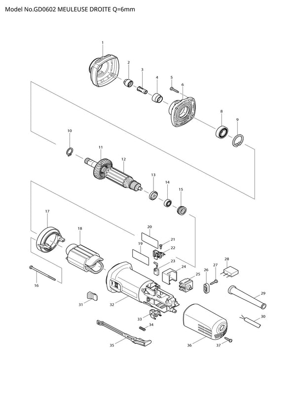 Pièces détachées meuleuse droite Makita GD0602