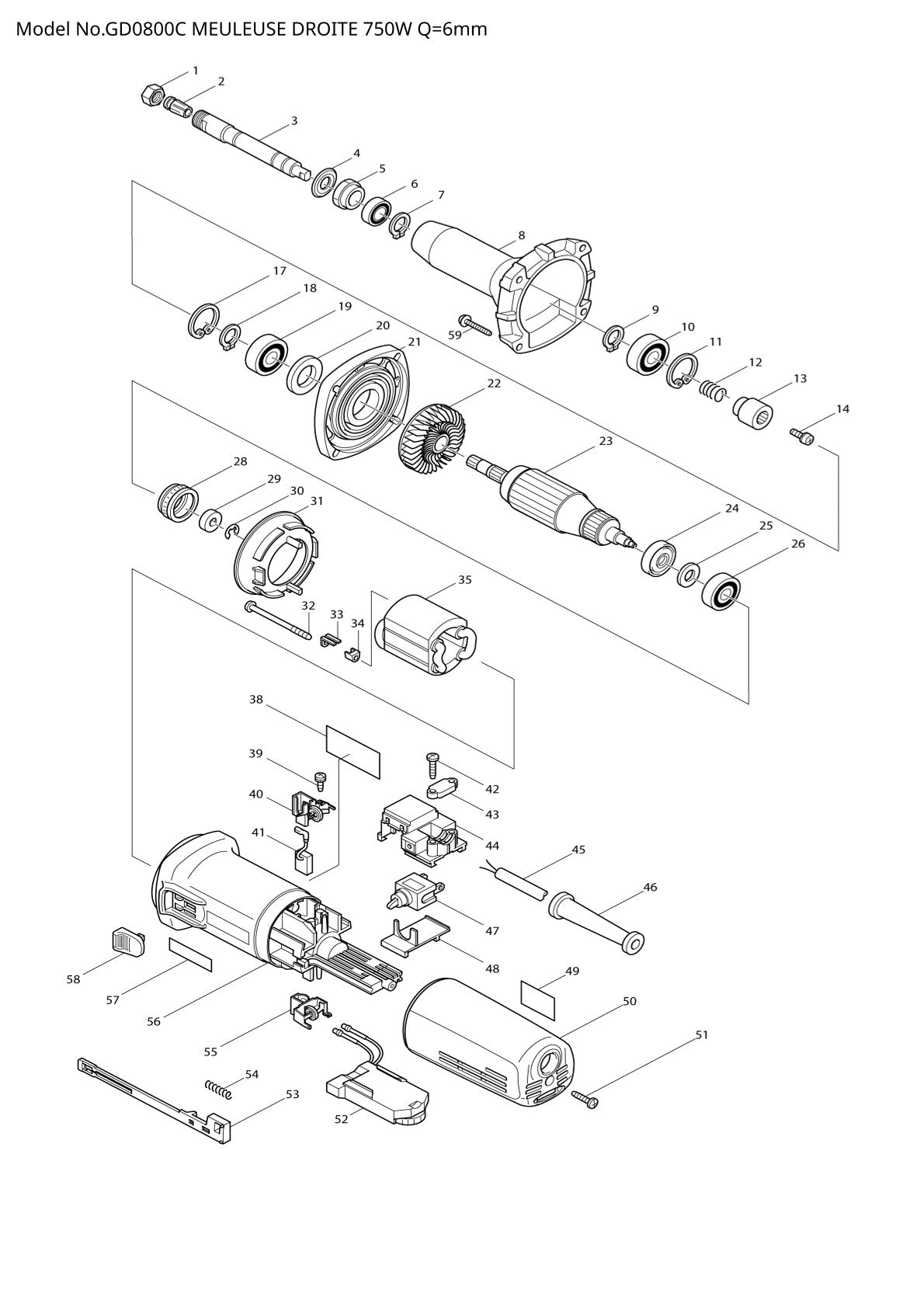 Pièces détachées meuleuse droite Makita GD0800C
