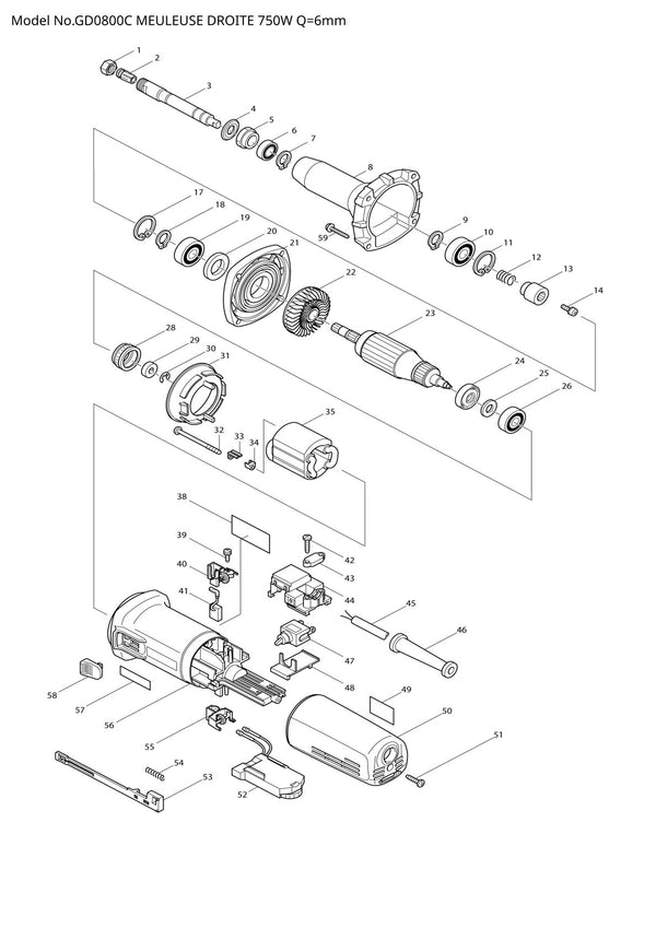 Pièces détachées meuleuse droite Makita GD0800C