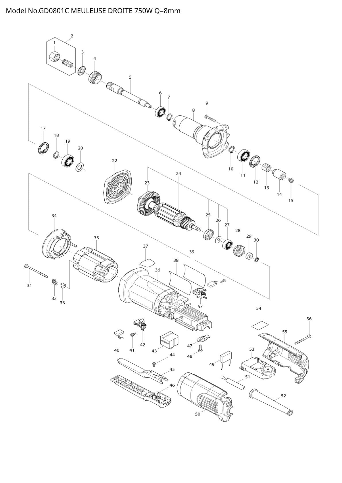 Pièces détachées meuleuse droite Makita GD0801C