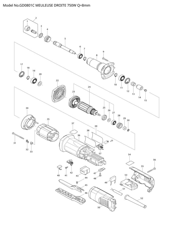 Pièces détachées meuleuse droite Makita GD0801C