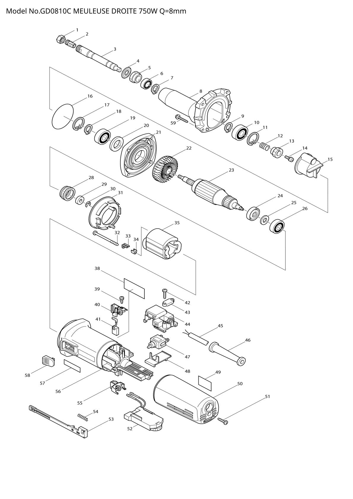 Pièces détachées meuleuse droite Makita GD0810C