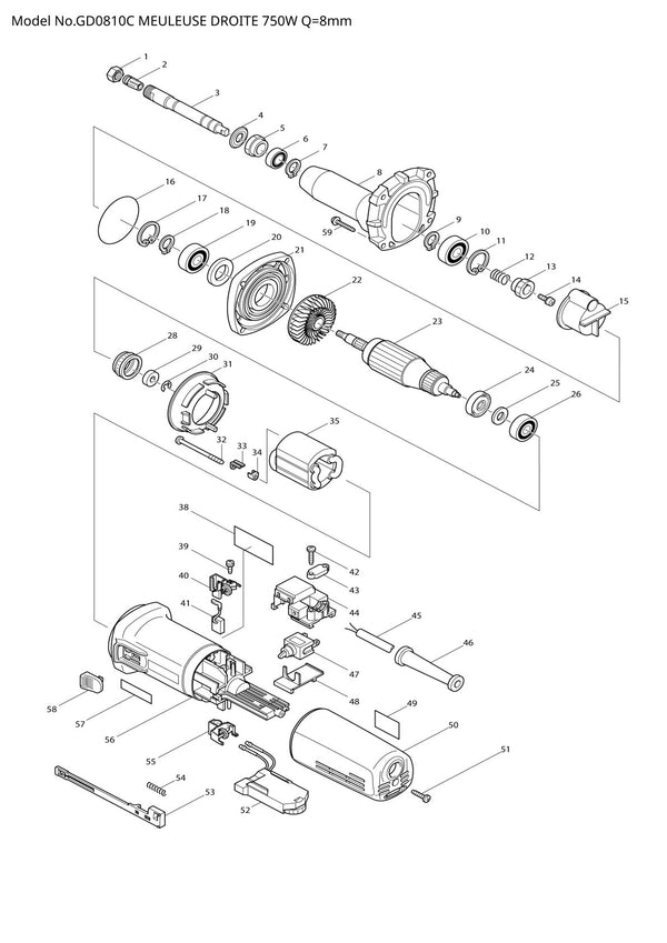 Pièces détachées meuleuse droite Makita GD0810C