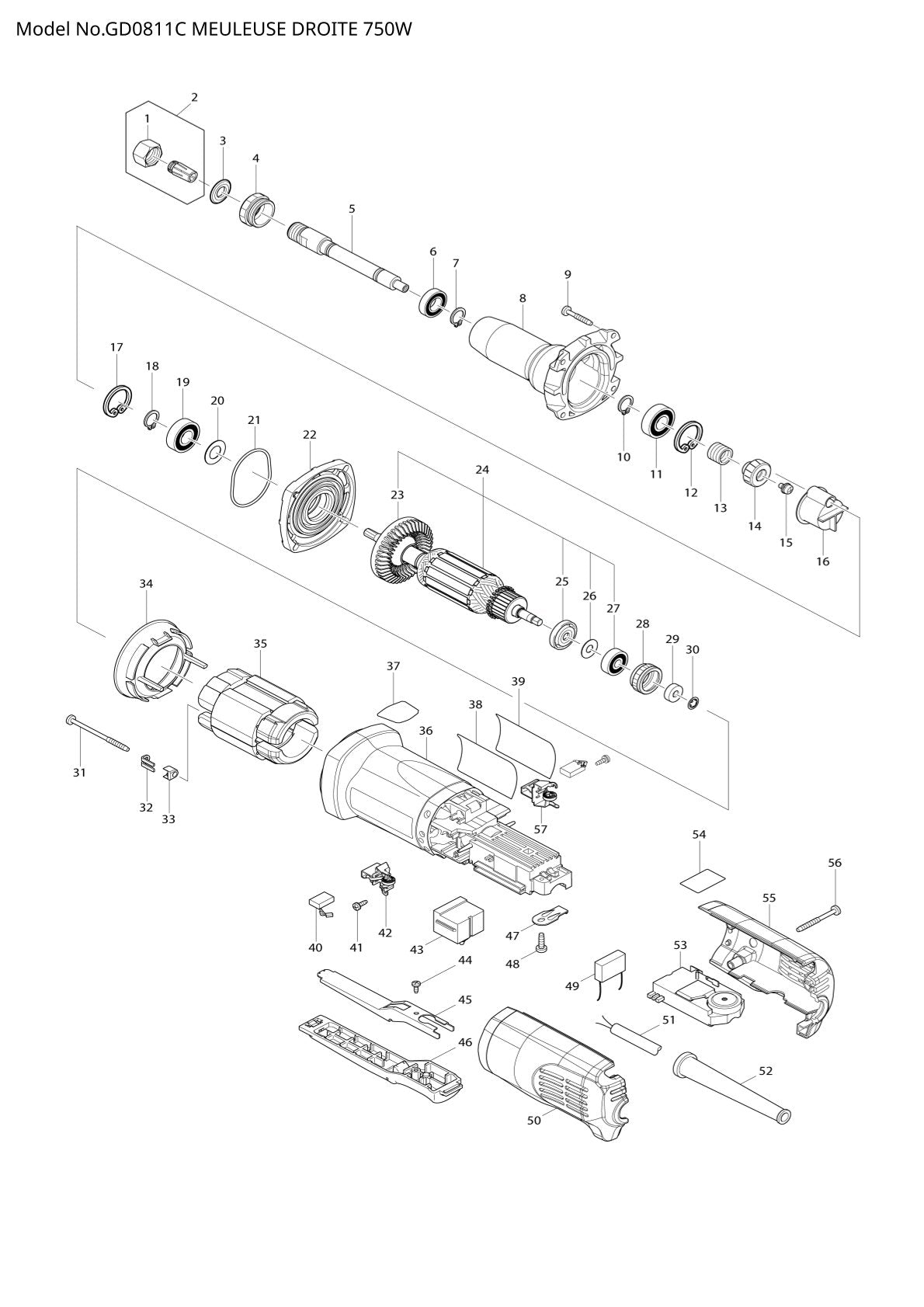 Pièces détachées meuleuse droite Makita GD0811C