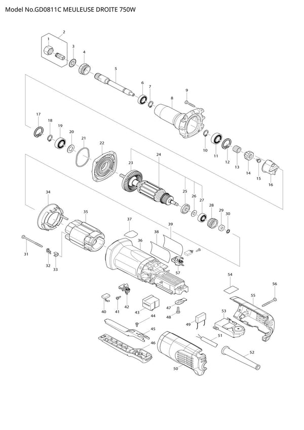 Pièces détachées meuleuse droite Makita GD0811C