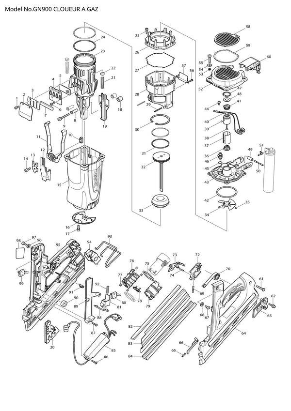Pièces détachées cloueur Makita GN900