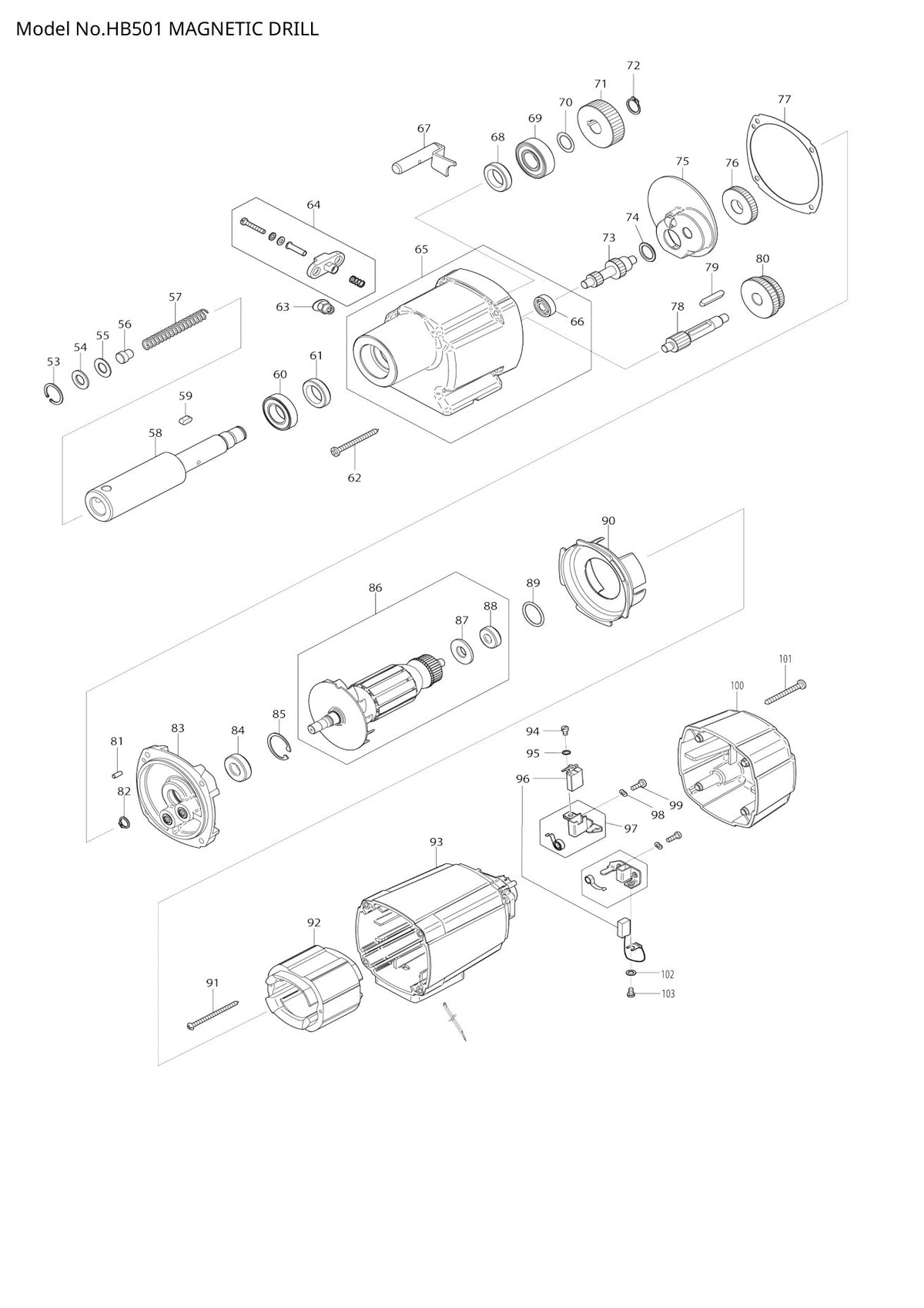 Vue éclatée Makita HB501 - page 2