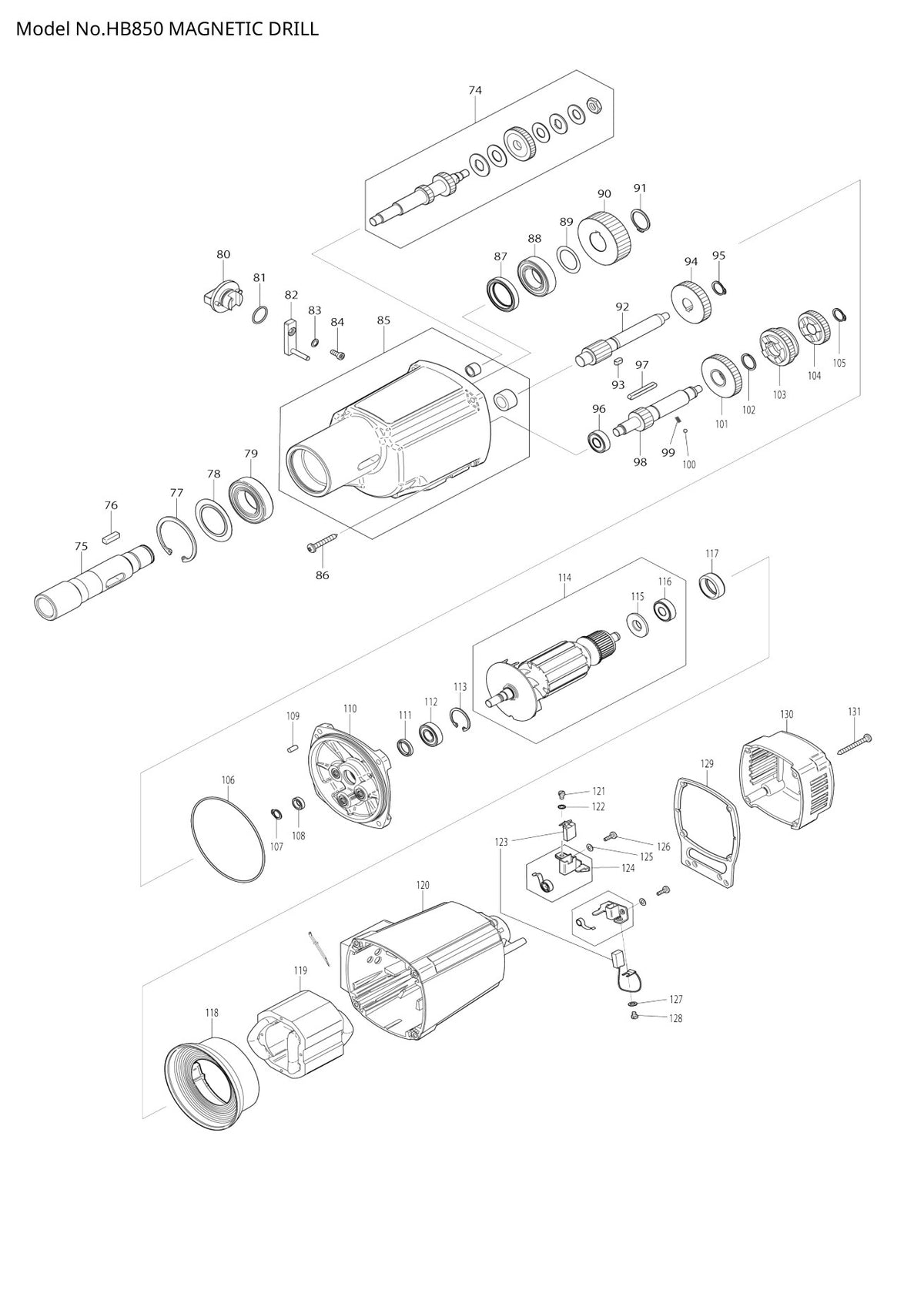 Vue éclatée Makita HB850 - page 2