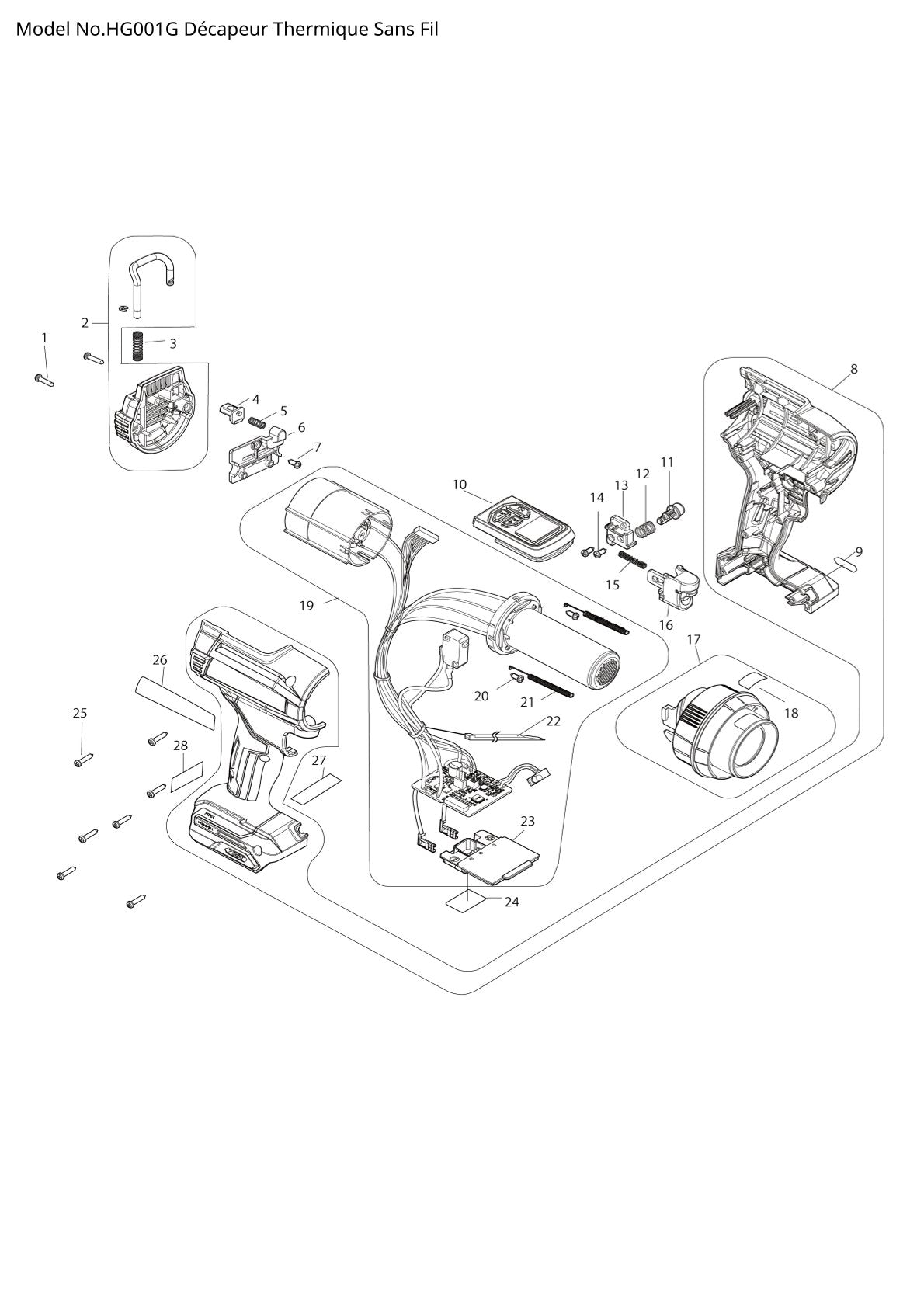 Pièces détachées décapeur thermique Makita HG001G