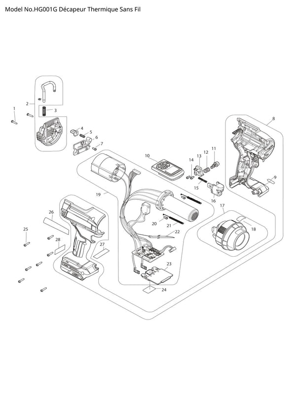 Pièces détachées décapeur thermique Makita HG001G