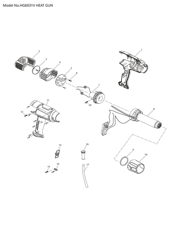 Pièces détachées décapeur thermique Makita HG6031V