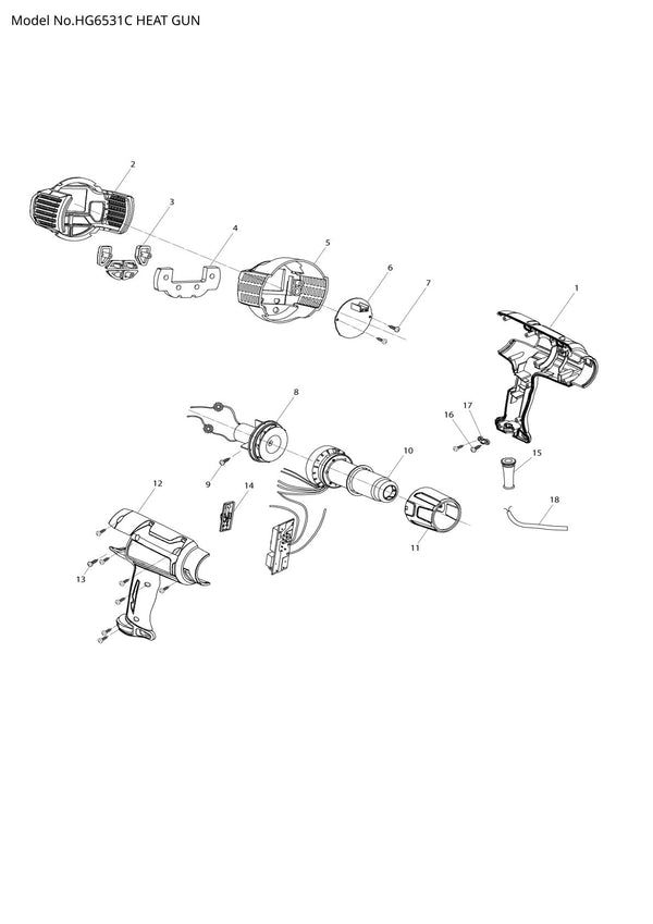 Pièces détachées décapeur thermique Makita HG6531C