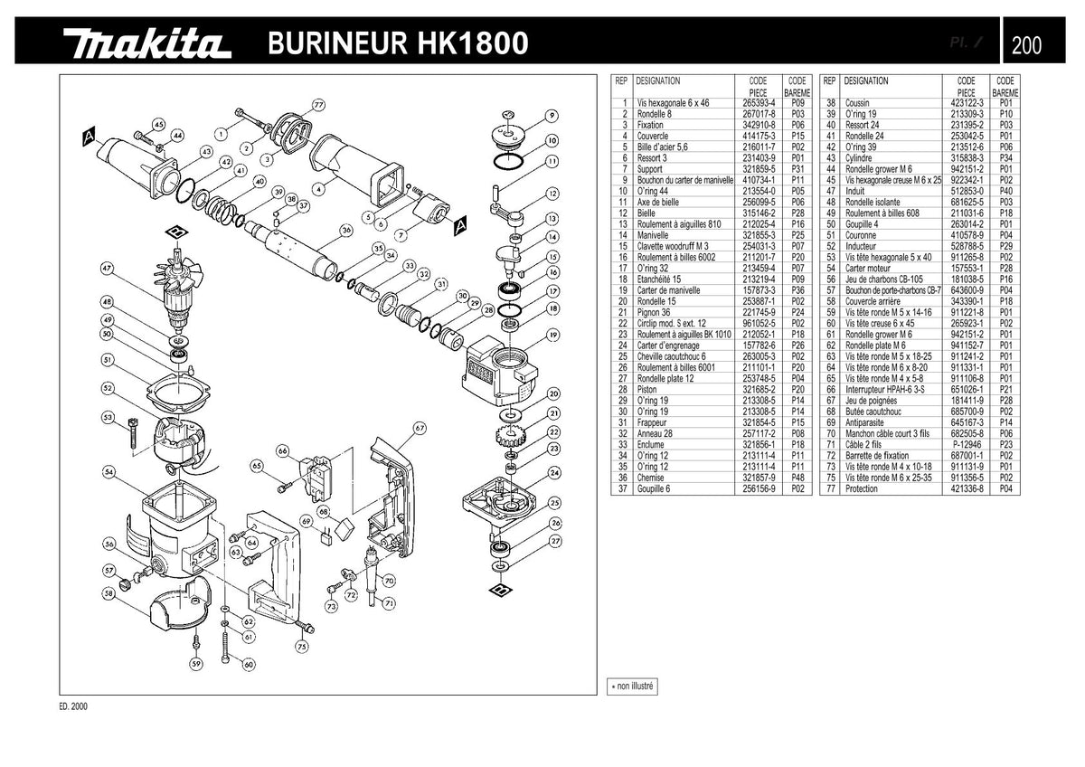 Pièces détachées marteau burineur Makita HK1800