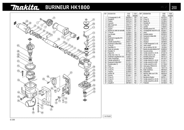 Pièces détachées marteau burineur Makita HK1800