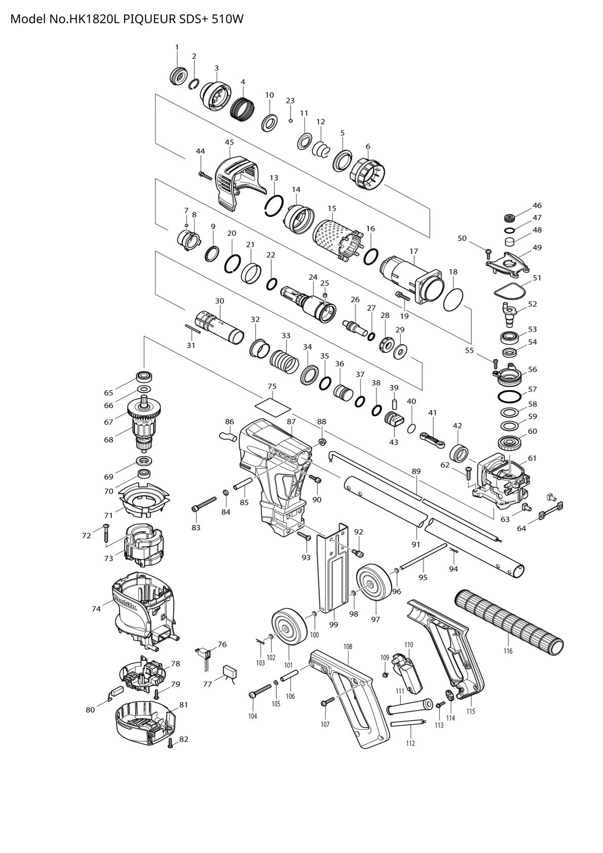 Pièces détachées marteau burineur Makita HK1820L