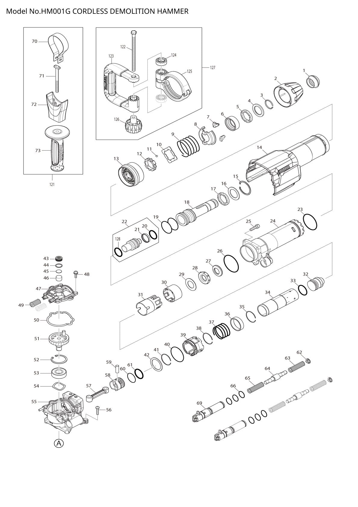 Pièces détachées marteau piqueur sans fil Makita HM001G
