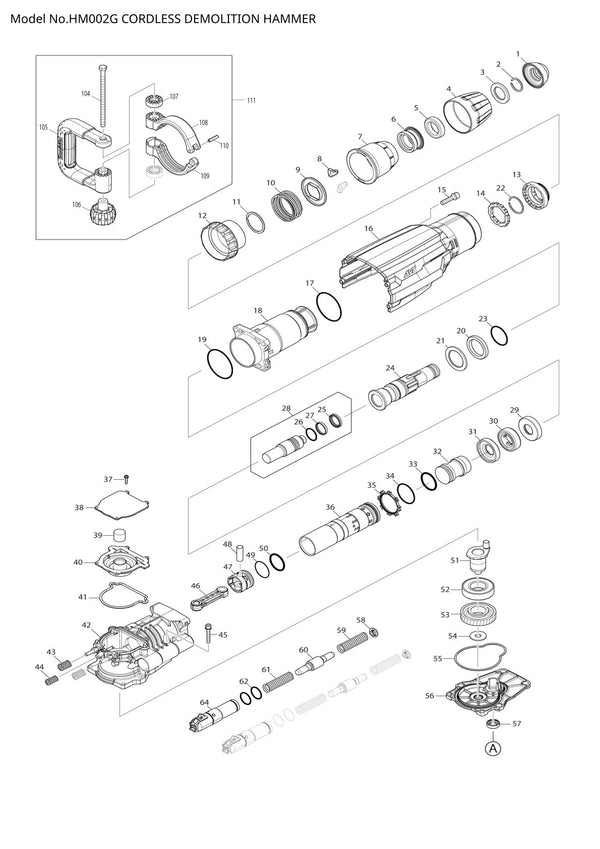 Pièces détachées marteau piqueur sans fil Makita HM002G
